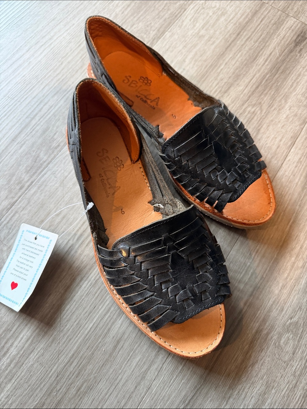 Sbicca Black Woven Leather Open-Toe Sandals